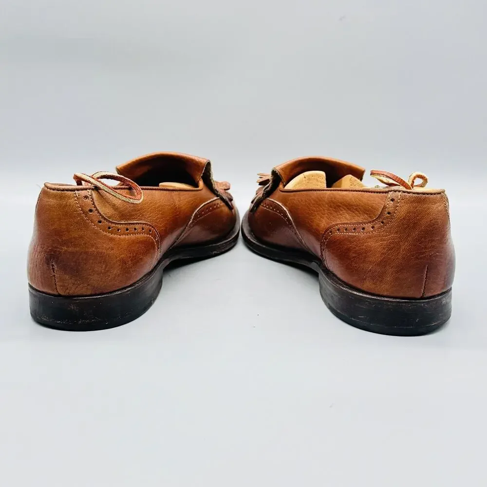 Cole Haan Shoes Men 10 Brown Leather Tassel Loafers Preppy 90s Made USA Vintage